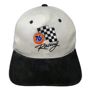 KC 76 Racing Baseball Cap White One Size Checkered Flag Suede Brim Slideback Hat